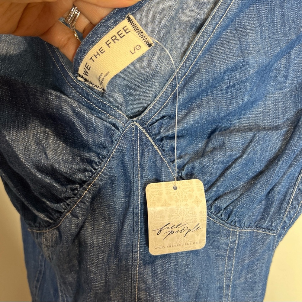 We The Free People Mia Playsuit Denim Drop Waist Seamed Bust Romper L - Picture 4 of 5